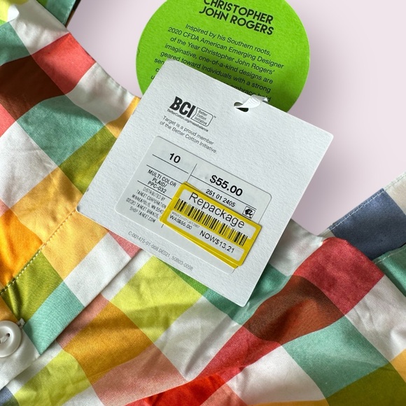 NWT Christopher John Rogers Target Bright Plaid Wide Strap Tie Waist Dress Sz 10 - Picture 12 of 14